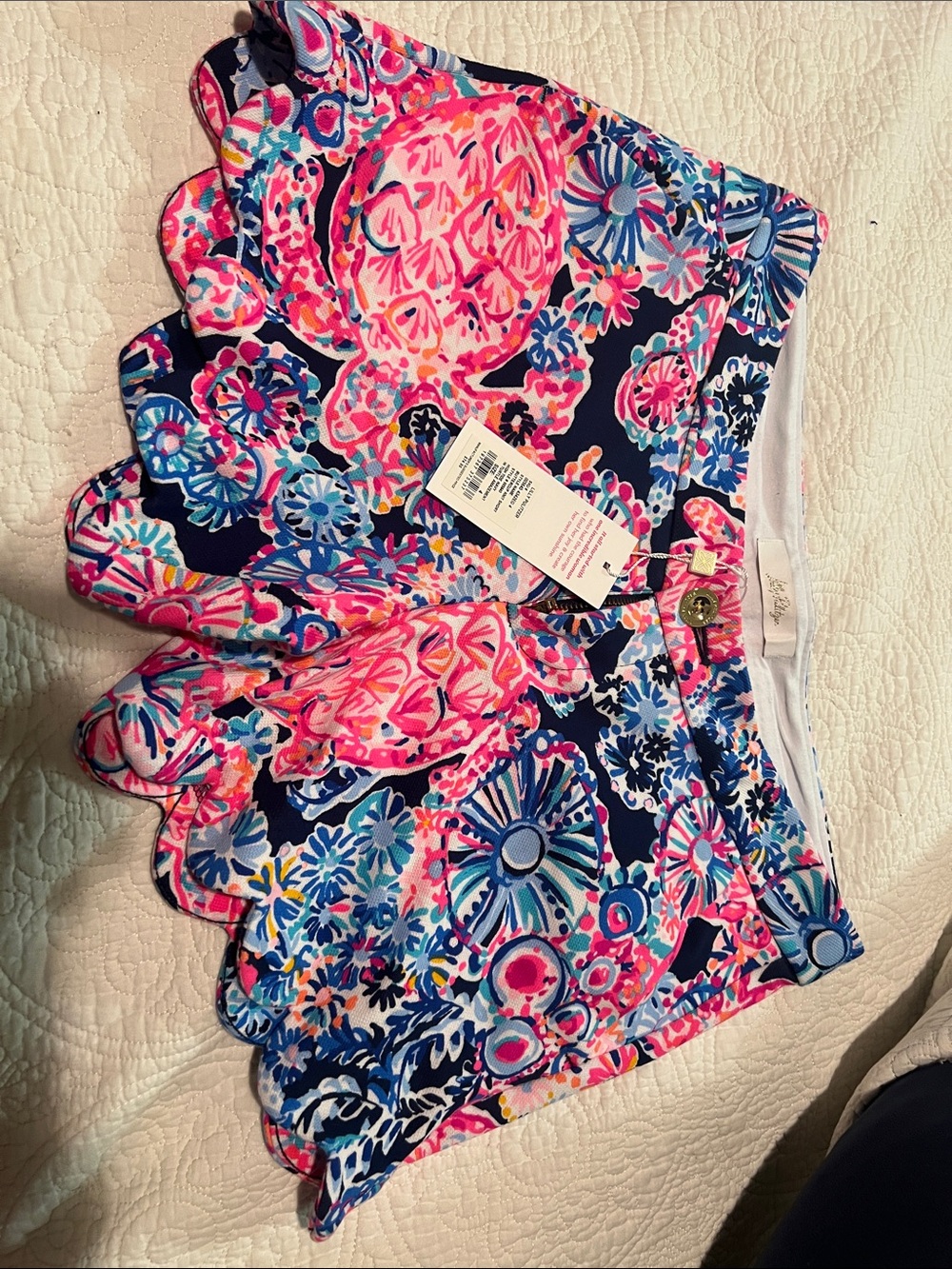 Lilly Pulitzer Navy Multicolor Floral Scallop-Hem Shorts